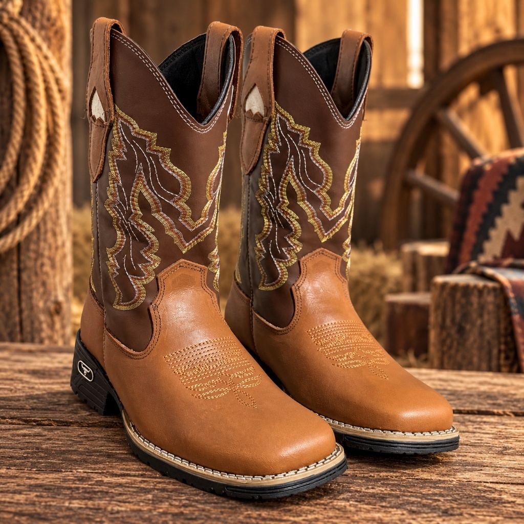 Bota Texana Masculina Couro Legítimo Country Cowboy Western Rodeio Trabalho Fazenda Bico Quadrado.