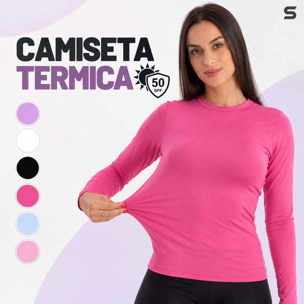 Camiseta Feminina Térmica Proteção UV 50+ Blusa Manga Longa Camisa Malha Fria Segunda Pele  Unissex