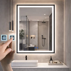 Espelho Led Para Banheiro Touch 3 Cores de Luz Com Desembaçador e Display Digital 80x60 cm Bivolt