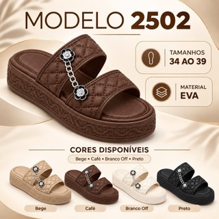 Tamanco Feminino Plataforma Tira Dupla Leve Corrente 2502