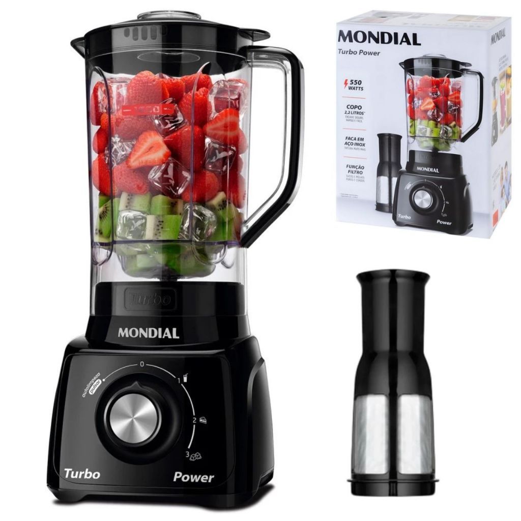 Liquidificador Mondial Turbo Power 2,2 Litros L-99-FB Potente 3 Velocidades 550W
