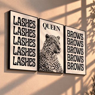 Quadros Decorativos Cílios Sobrancelhas Queen Leopardo Kit Studio Beleza Maquiagem Salão (3 peças)