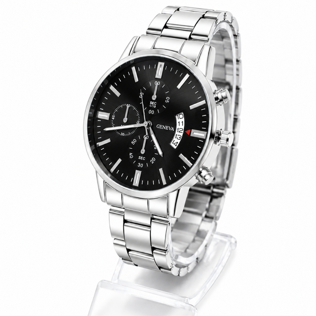 Relógio De Quartzo Com Pulseira De Aço Da Moda Masculina-Pulso Empresarial Elegante Recurso De Calendário