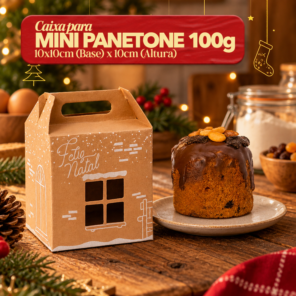 10 Caixas 10x10x10 Mini Panetone Kraft Presente Natalino - Não Acompanha Doces
