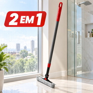 Rodo Limpa Vidros 2 em 1 Esfregão Microfibra Cabo Extensível 1,5m Giro 360° Janelas Espelhos Box