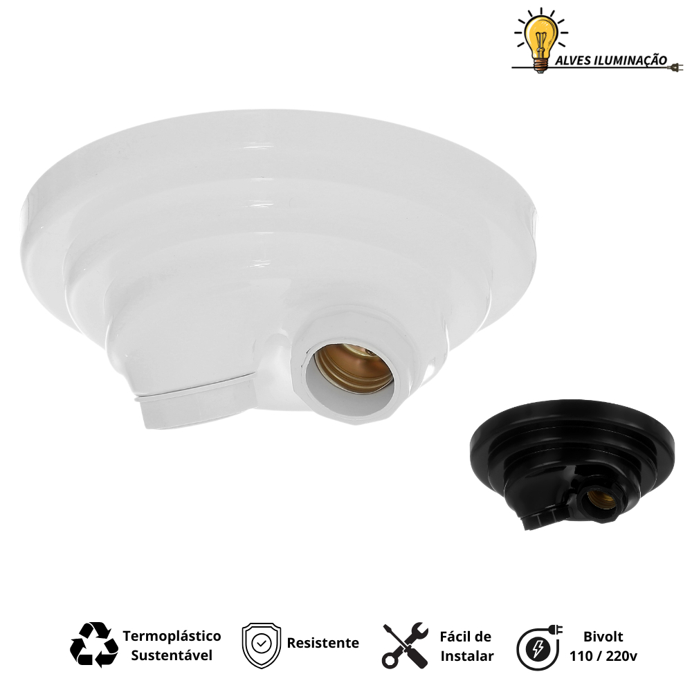 Plafon Duplo de Sobrepor o Teto Coiznha Quarto Sala bocal E27 Soquete Termoplástico Bivolt Completo