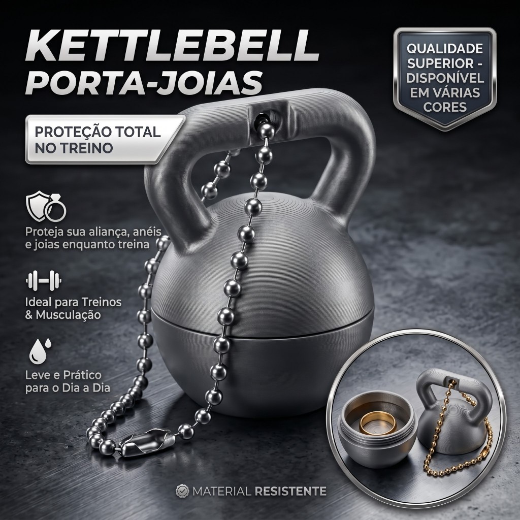 Chaveiro Porta Aliança Kettlebell Academia - Proteção para Anel e Joias no Treino Musculação Crossfit Calistenia