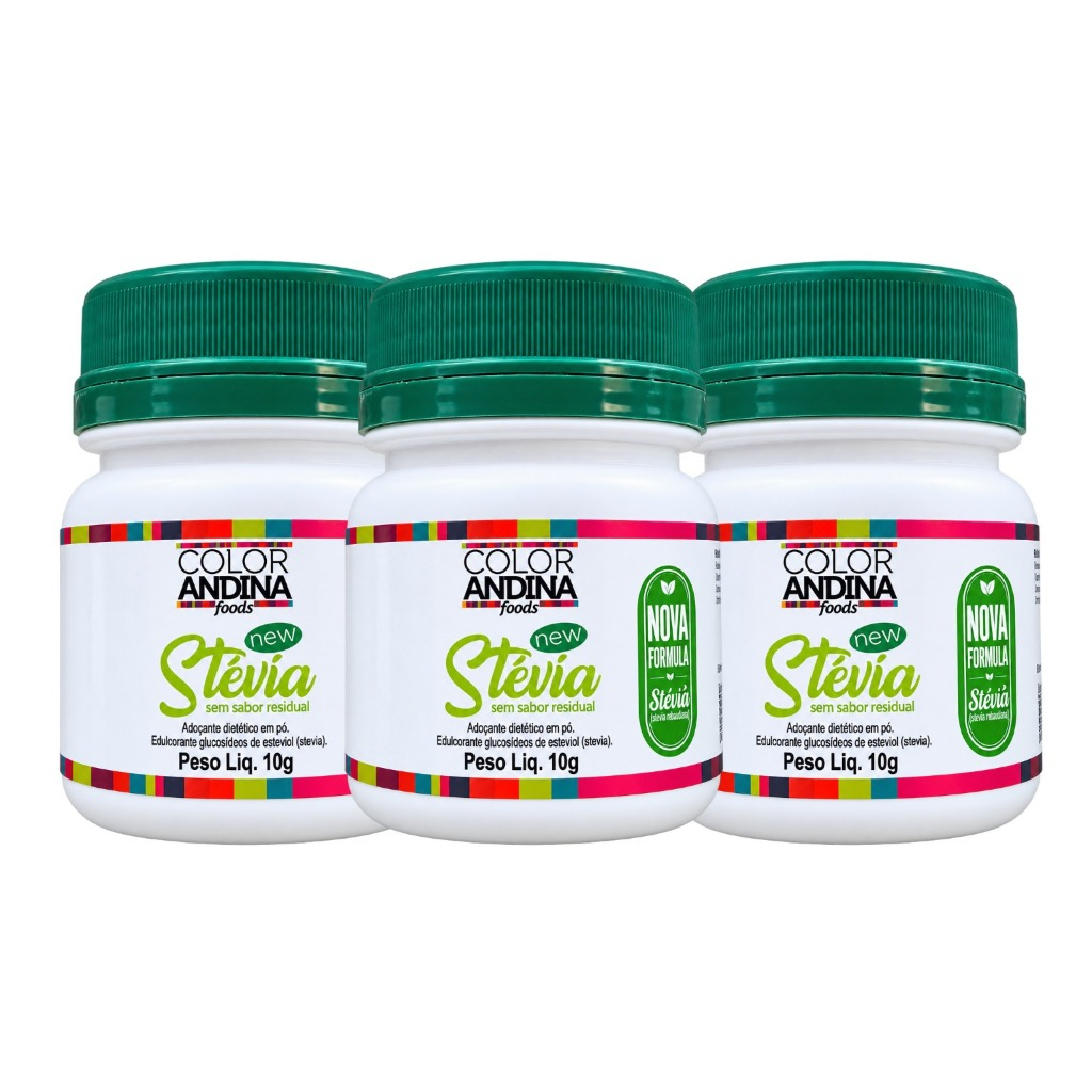 Adoçante Stévia 10g | Color Andina | 100% Natural | 3 Potes - SEM SABOR RESIDUAL AMARGO
