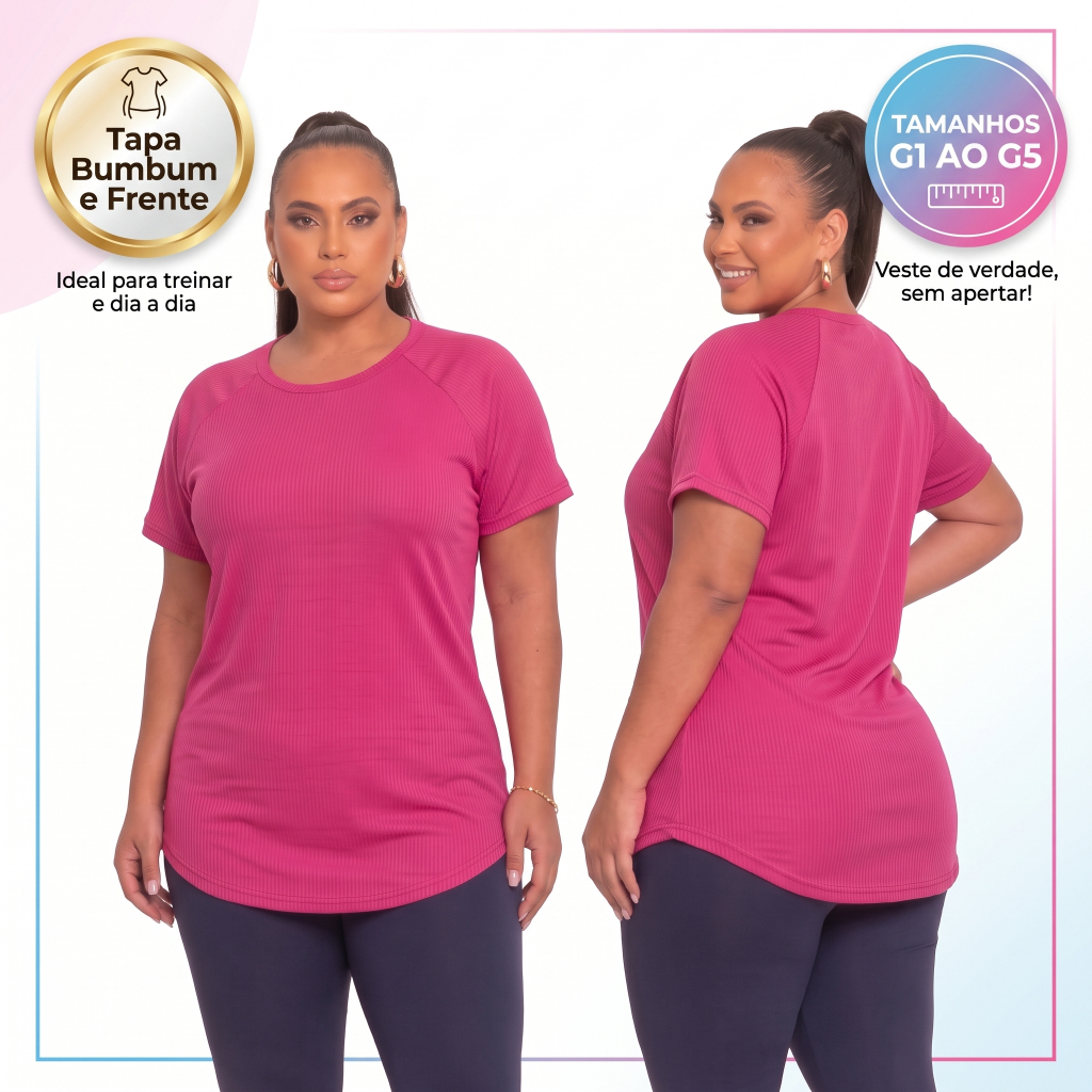 Blusa Long Line Plus Size Alongada Dry Fit Feminina Fitness Caminhada Passeio Pilates Tapa Bumbum Academia G1 ao G5