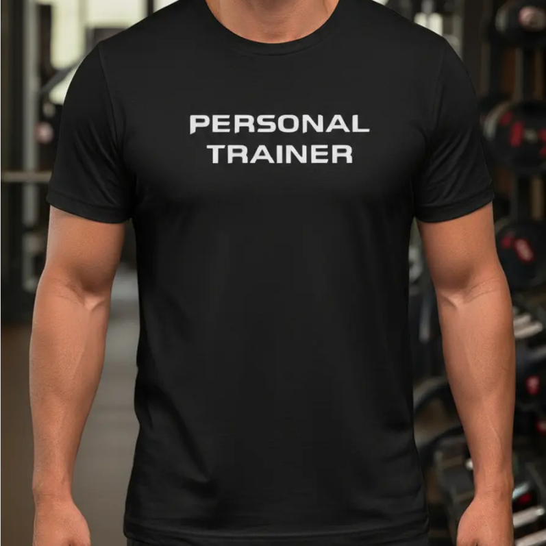 Camiseta Personal Trainer uniforme Professor Academia esportiva Aula musculação Algodão preta fitnes