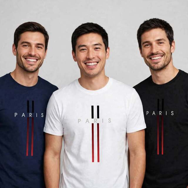 Kit De Camiseta Masculina Paris Camisa T-shirt Leve E Macia 100% Algodão Combo 3 Camisas