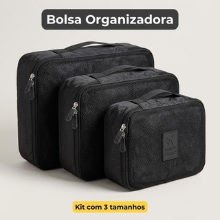 Kit Organizador de Mala 3 Peças com Tela em Tamanhos P M G para Roupas e Viagem