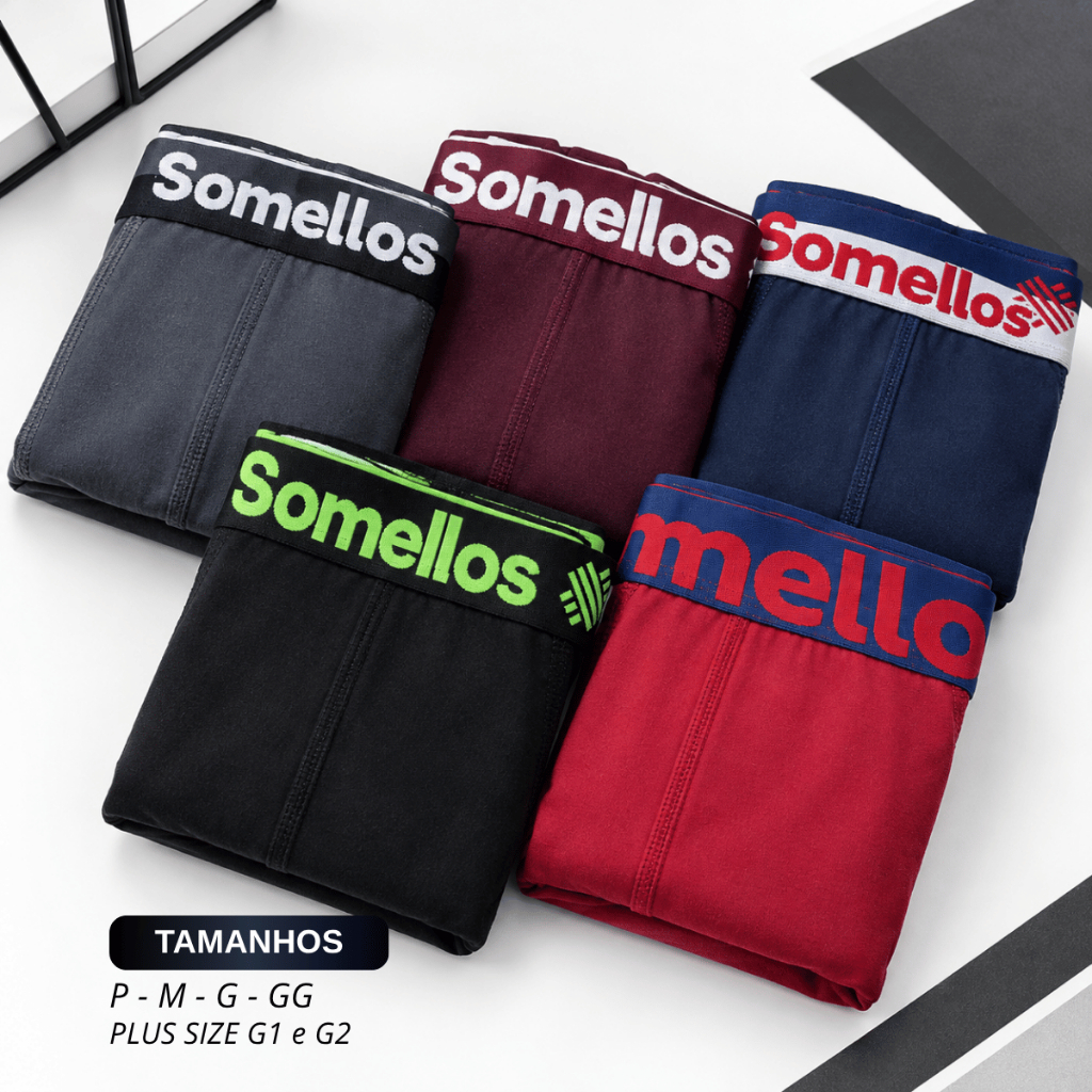 Cueca Boxer Masculina Kit 5 peças Microfibra Confortável Forro 100% Algodão