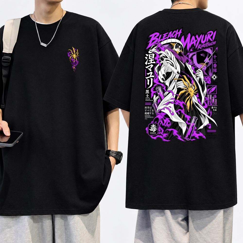 Camiseta Anime Bleach Mayuri Estampada Personagem Geek Otaku Plus Size Unissex Infantil 100% Algodão Várias Cores