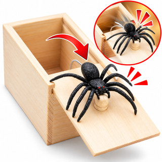 Caixa de madeira de aranha -  Pegadinha - Brinquedo de Halloween