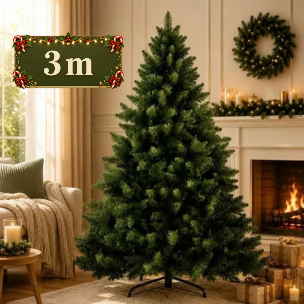 Árvore de Natal Pinheiro 3m 2.500 Galhos Cheia Luxo Verde Dobrável Decoração Natal LARUNO