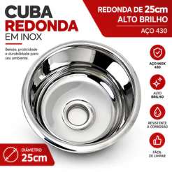 Tecnocuba Cuba Redonda Inox Aço 430 Alto Brilho para Pia 25cm