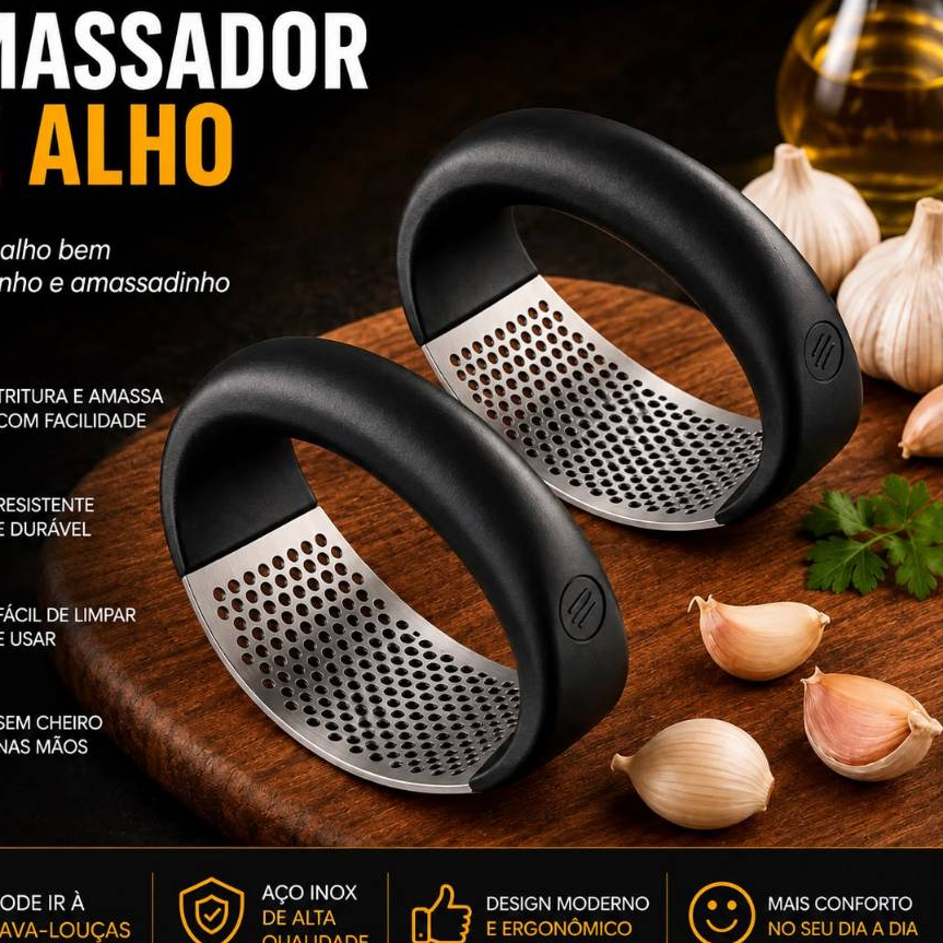 Espremedor de Alho Inox Manual Amassador Triturador de Alho Utensílio de Cozinha