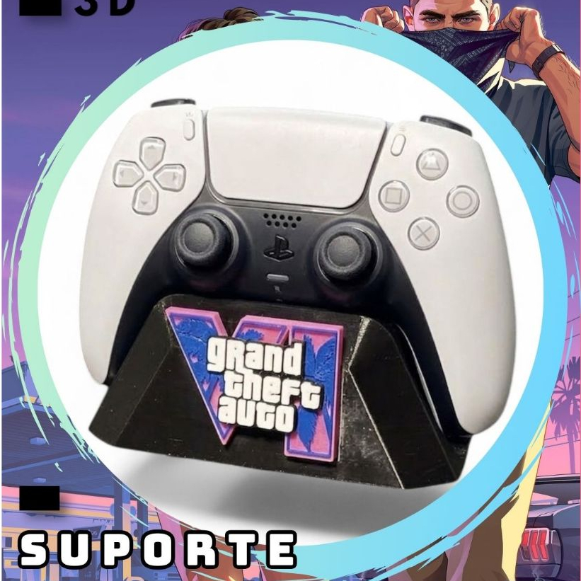 Suporte Gamer GTA VI para Controle PS5 e Xbox | Organizador 3D