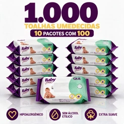 Caixa com 10 Lenços/Toalhas Umedecidas Baby Free c/ 100 Unidades Cada