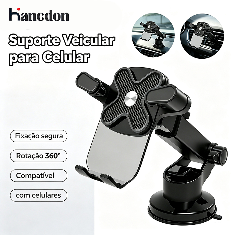 Hancdon Suporte Veicular Celular Carro Ventosa Vácuo 360° Giratório Universal Antiderrapante Promoção Envio Rápido