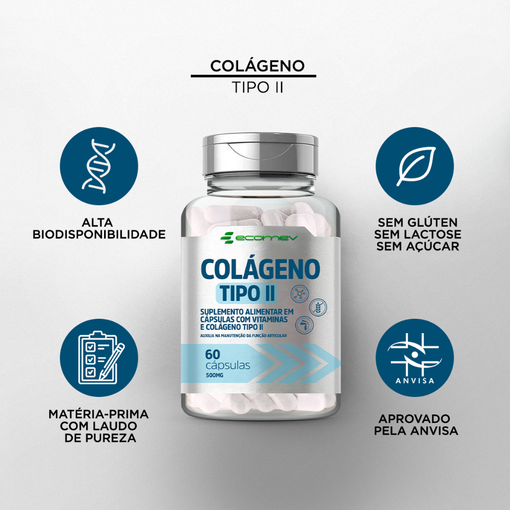 Colágeno Tipo 2 + Vitamina C D3 B1 B6 B12 Altamente Concentrado Ecomev — imagem 2 de 2
