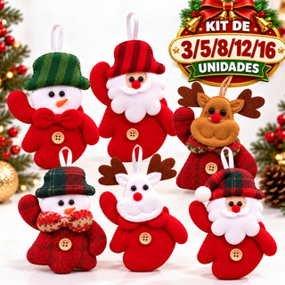 Kit Enfeites Árvore De Natal Luxo Para Pendurar Papai Noel Boneco Pelúcia De Neve Personagens Natalinos Para Decoração