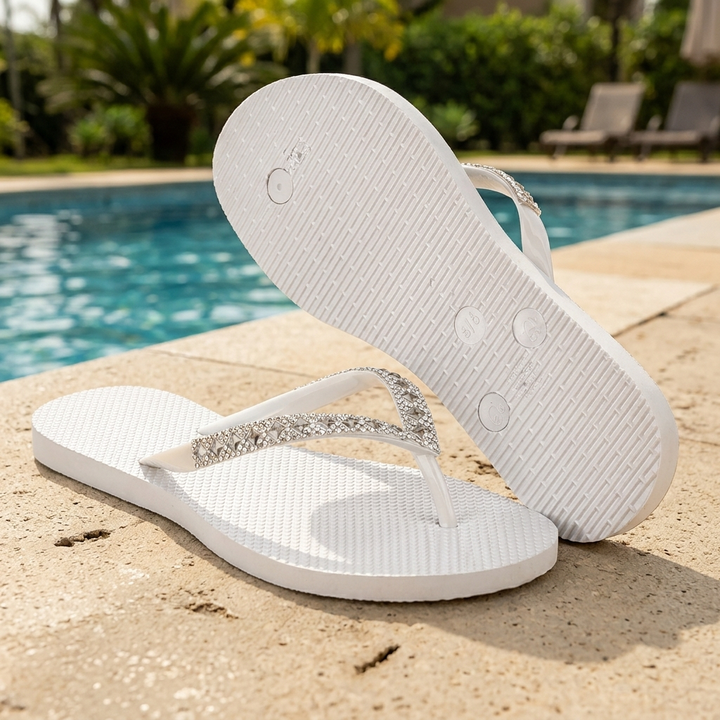 Chinelo Feminino Strass Pedraria Brilho Antiderrapante Confortável Leve Sandália Verão Praia Casual