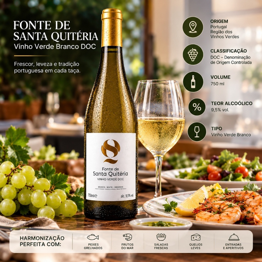 Vinho Verde Português Branco Fonte de Santa Quitéria DOC 750ml — imagem 2 de 2