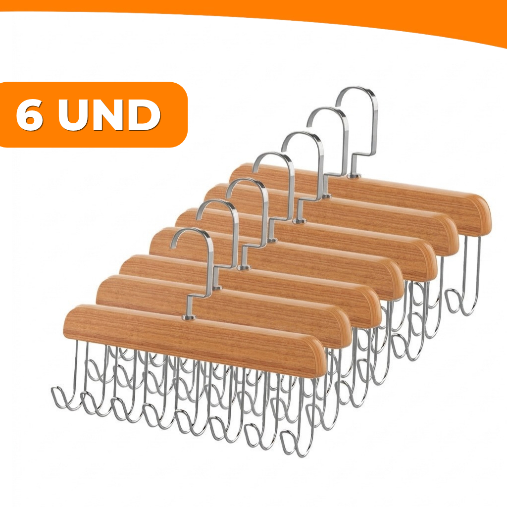Conjunto 6 Cabides Organizador Gravata Cachecol Bolsa Boné Cintos 8 Ganchos Pra Pendurar