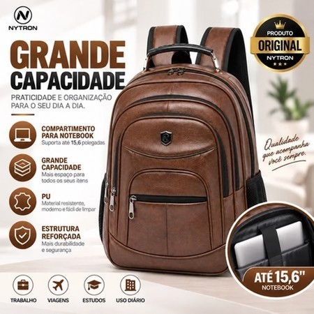 Mochila Masculina Trabalho Grande Nytron Executiva Faculdade Espaçosa Reforçada para Notebook 15.6