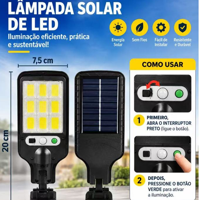 1 / 2 / 3  PCS Luminária Solar Parede 108 COB Carregar LED Luz Branco frio Prova D'Água Sensor Presença 3 funções