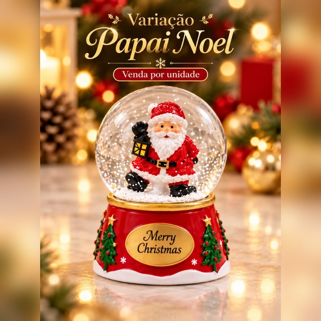 Enfeite Natalino Globo De Neve Natal Papai Noel 6,5cm Bola