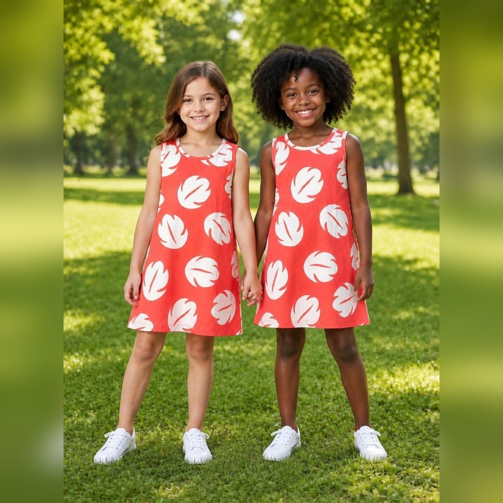 Vestido Infantil Laranja Regata Folhas Brancas Menina 100% Algodão