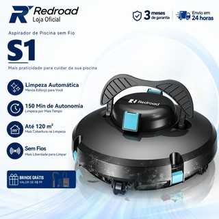 Aspirador de Piscina sem Fio Inteligente 150Min Limpeza Automática Piscinas Até 120m² Redroad S1