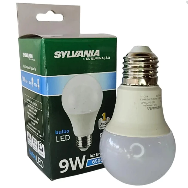 Kit 10 Lâmpadas LED Kian OU SYLVANIA 9W Luz Branco Frio 6500K Bivolt Alta Potência Com Bocal E27