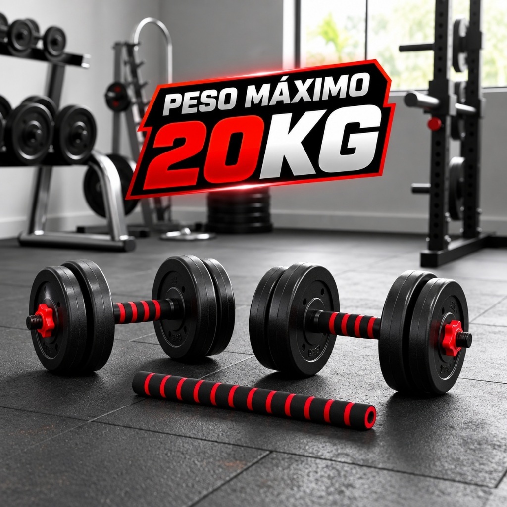Kit Halteres Barra Anilhas Musculação Fitness Ajustável Academia Até 20kg