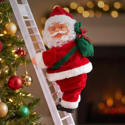 Papai Noel Elétrico Sobe e Desce Escada Sozinho Com Movimento 65cm Enfeite Natalino Com Musica