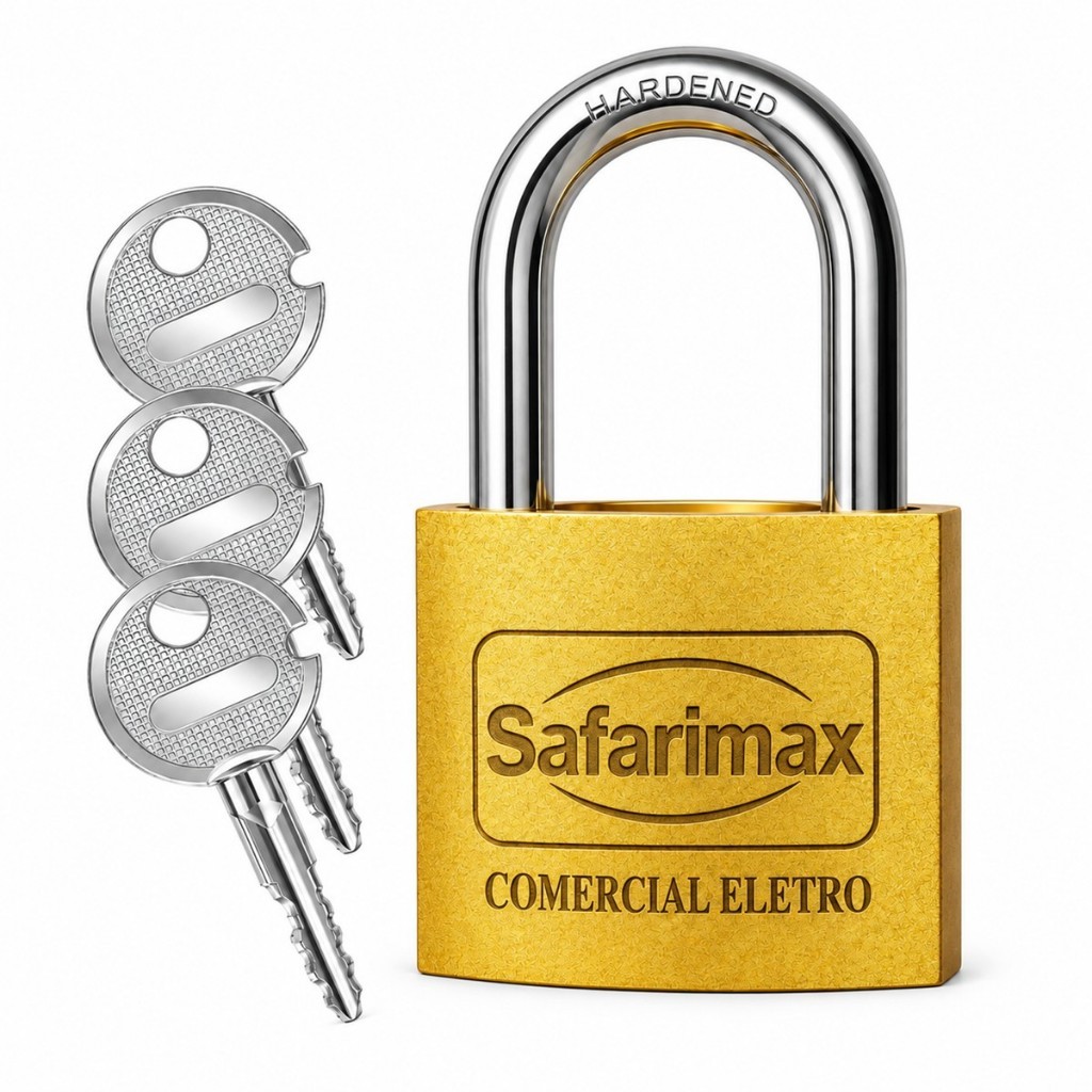 Cadeado Chave Tetra 50mm C/ 3 Chaves Proteção Antifurto Para Portão Armario Corrente Vitrine