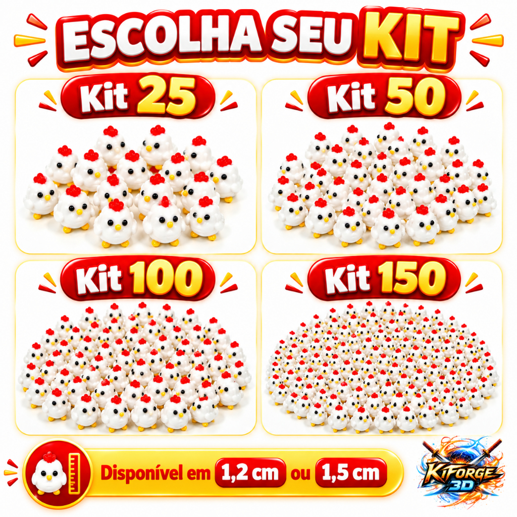 Kit Mini Galinhas 1,5cm ou 1,2cm | Kit 25, 50, 100 ou 150 Unidades | Miniaturas Decorativas — imagem 2 de 2