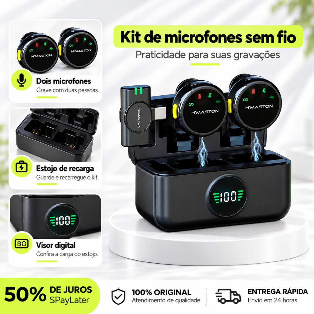 Microfone Lapela Sem Fio Duplo Tipo C Imã 2 Em 1 Redução De Ruído MK19 MK18