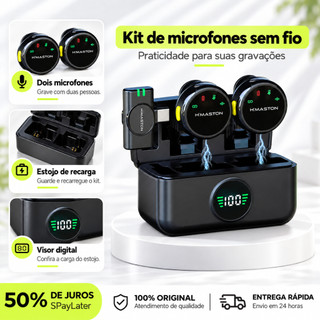 Microfone Lapela Sem Fio Duplo Tipo C Imã 2 Em 1 Redução De Ruído MK19 MK18