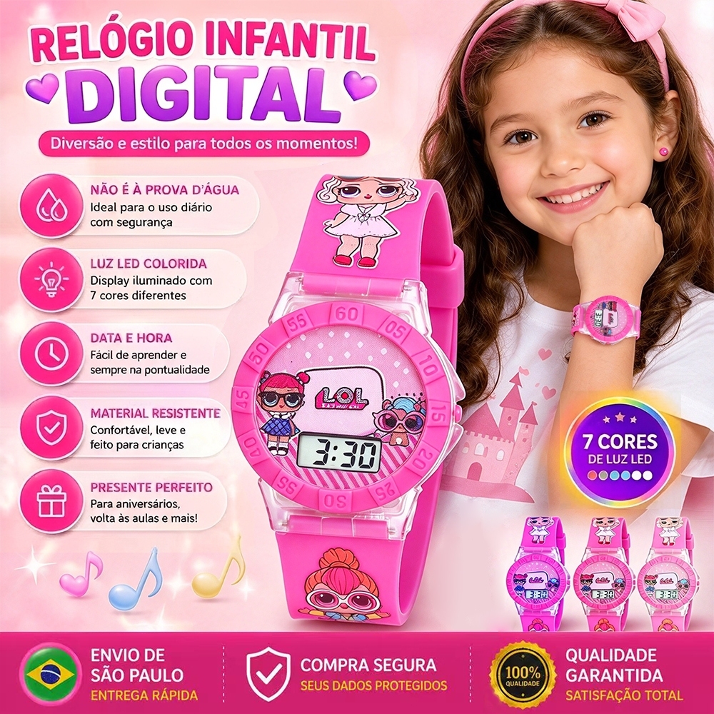 Relógio Musical Infantil Menino Menina Relógio Digital Envio Imediado