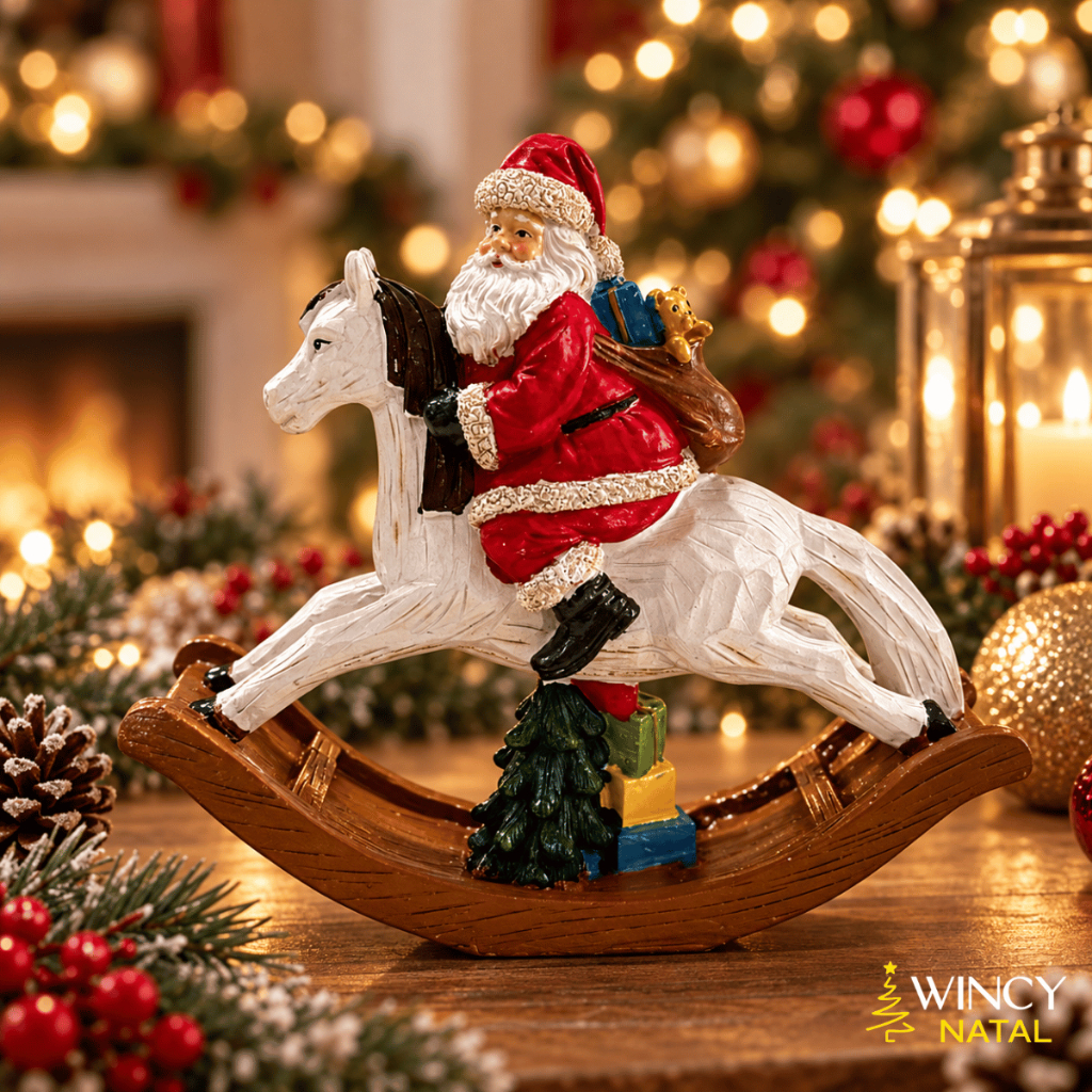Enfeite Natalino Papai Noel no Cavalo 21cm Cerâmica Linha Premium - Wincy Natal / Decoração / Sala