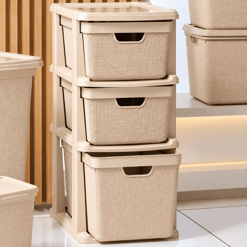 Gaveteiro Organizador De Chão 15 L 22 L Bege Multiuso Plástico 3 Gavetas Modulares Banheiro Quarto