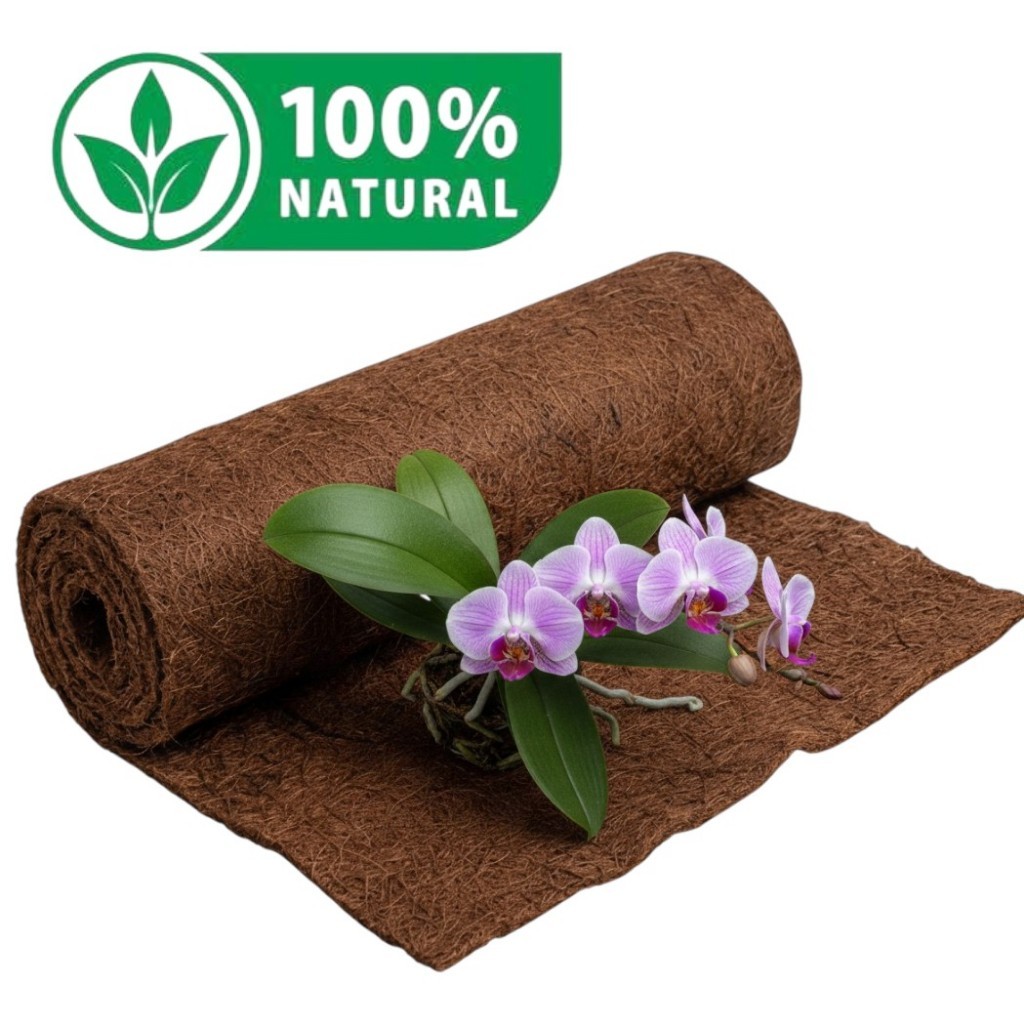 Manta de Fibra de Coco Natural p/ Orquídeas e Samambaias - Forro de Vaso 1m - Substituto do Xaxim 50x100cm - Drenagem