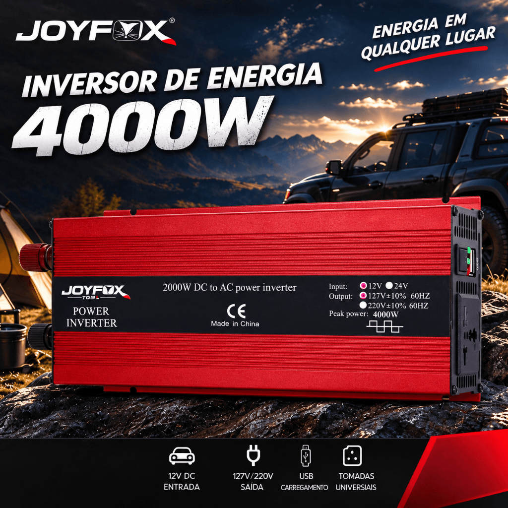 Inversor de Tensão 4000W 12V para 127V ou 220V 60Hz Onda Senoidal Modificada com Proteção Múltipla JOYFOX
