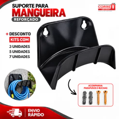 Suporte Mangueira Jardim Plastico Parede Reforçado + Parafuso e Bucha - Preto Overtime