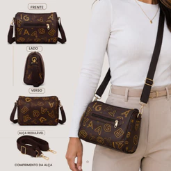 Bolsa Feminina de Ombro Espaçosa Cabe Muitas Coisas com Alças Grossas Regulaveis