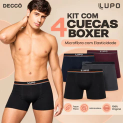 Kit De 4 Cuecas Originais Lupo Basic Boxer Box Microfibra Sem Costura